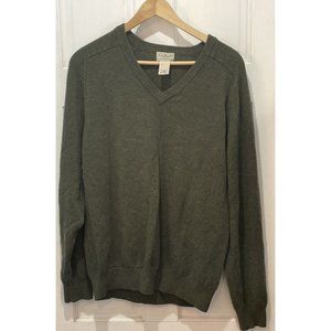 LL Bean Green Long Sleeve 100% Lamb’s Wool V-Neck Sweater Men's Size L